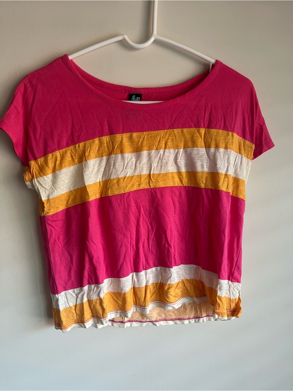 Weavers Hot Pink Short Sleeve Tee with Yellow and White Stripes